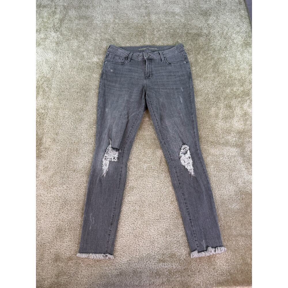 Old Navy Rockstar Mid Rise Distressed Skinny Jeans Size 8 Regular Raw Hem C119